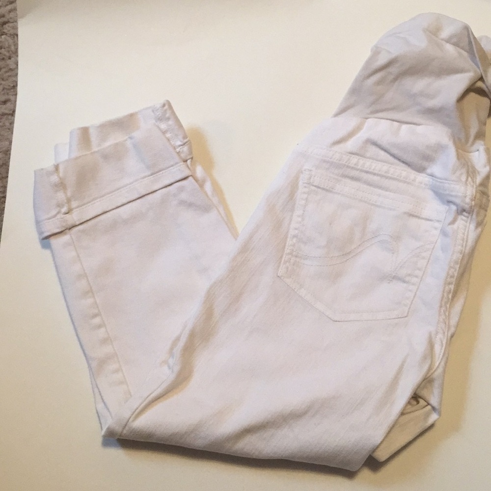 Indigo Blue White Cropped Maternity Jeans